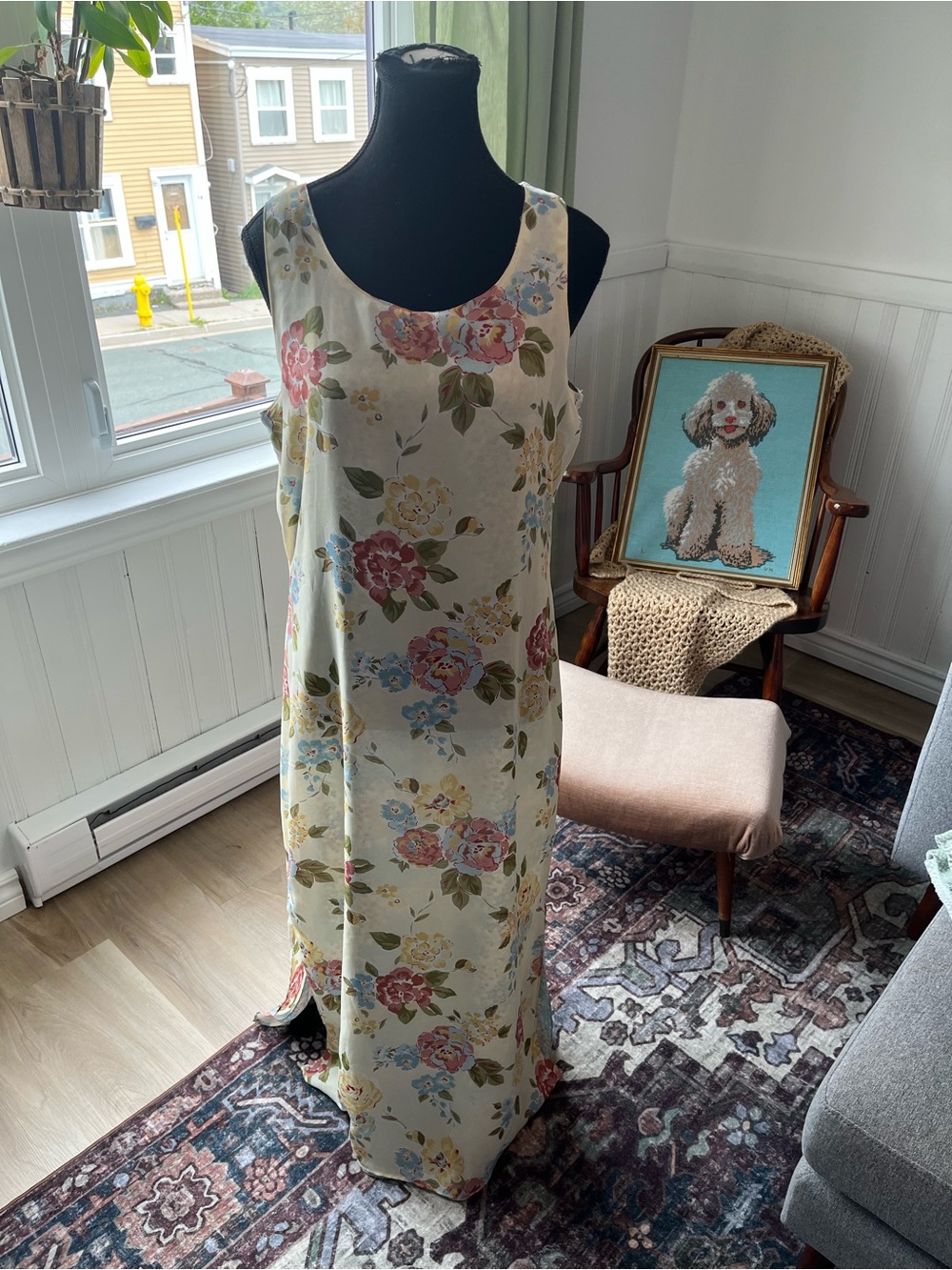 Women’s Y2K Reversible Sleeveless Floral Maxi Dress in Cream L